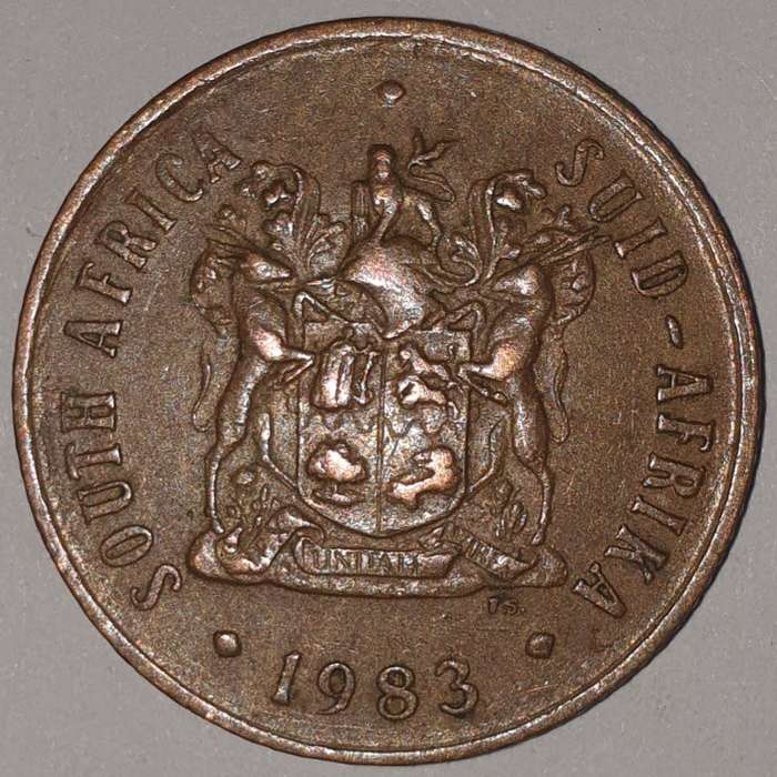 1983 - 2 CENT COIN (TWO CENT COIN) - RSA - BRONZE - KM#83 - BILINGUAL LEGEND - WILDEBEEST